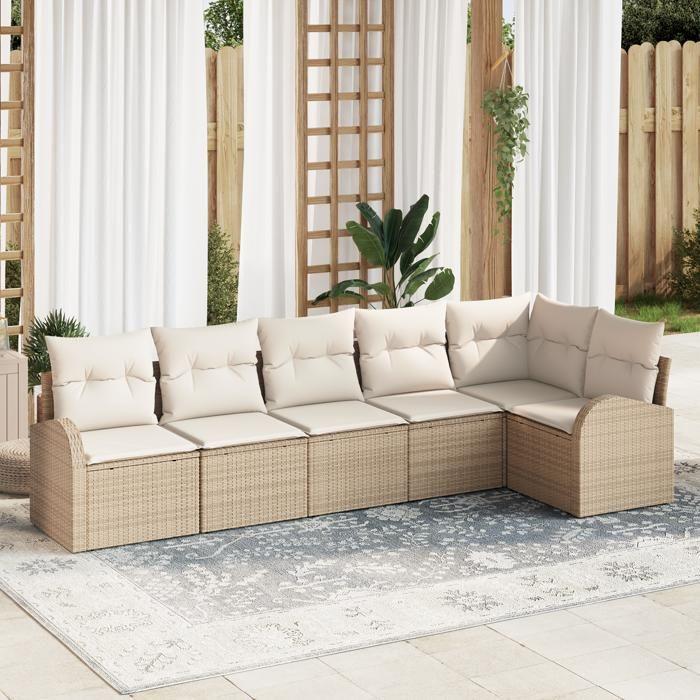 VidaXL Set de Canapé de Jardin 6 Pièces avec Coussins Beige Rattan Poly 3346061
