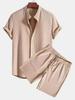 Men's Casual Loose Multi-Color Ribbed Short Sleeve Beachwear Two-Piece Set