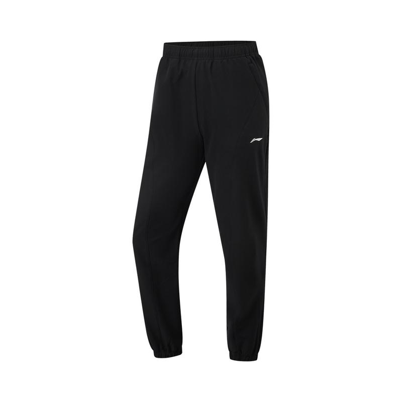 Li Ning Serie Running Tinta Unita Vita Media Comodi Traspiranti con Polsini Pantaloni Sportivi Lunghi da Donna Nero AYKU960-1