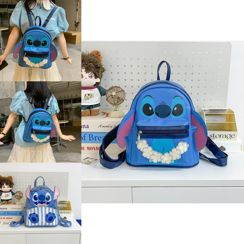 Lilo Stitch Cute Cartoon Pu Backpack With Zipper Closure For Daily Use Girls
