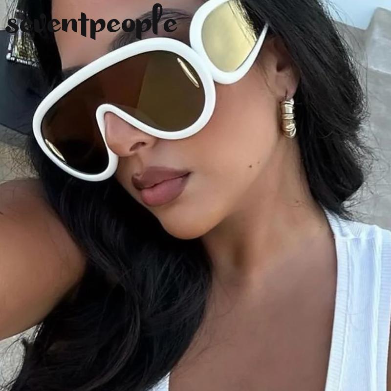 Luxury Brand Wave Mask Sunglasses Women New Fashion One-Piece Sun Glasses For Men Oversized Oval Sunglass Trending Products