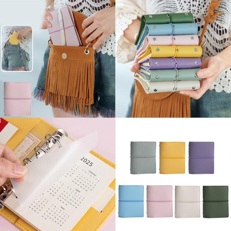 Nachfüllbares 5-Loch-Notizbuch mit 50 Blatt Nachfüllpapier 12,3x9,8CM Leder 5 Ringe Binderhüllen mit Innentasche