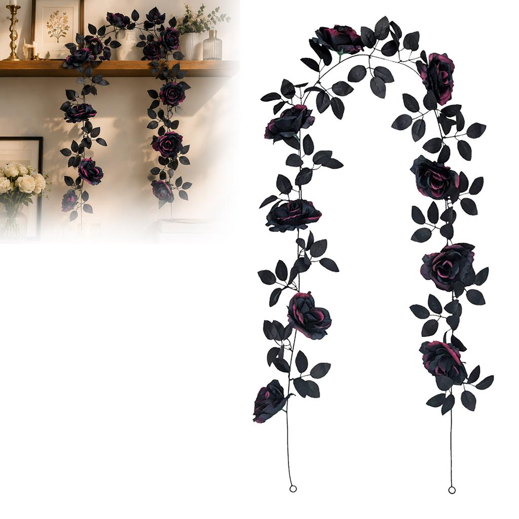 Künstliche Rosenranken-Girlande mit realistischen Blättern und Blumen-Design für Dekorationszwecke im Innen- und Außenbereich Halloween-Party Hausgarten Hochzeit