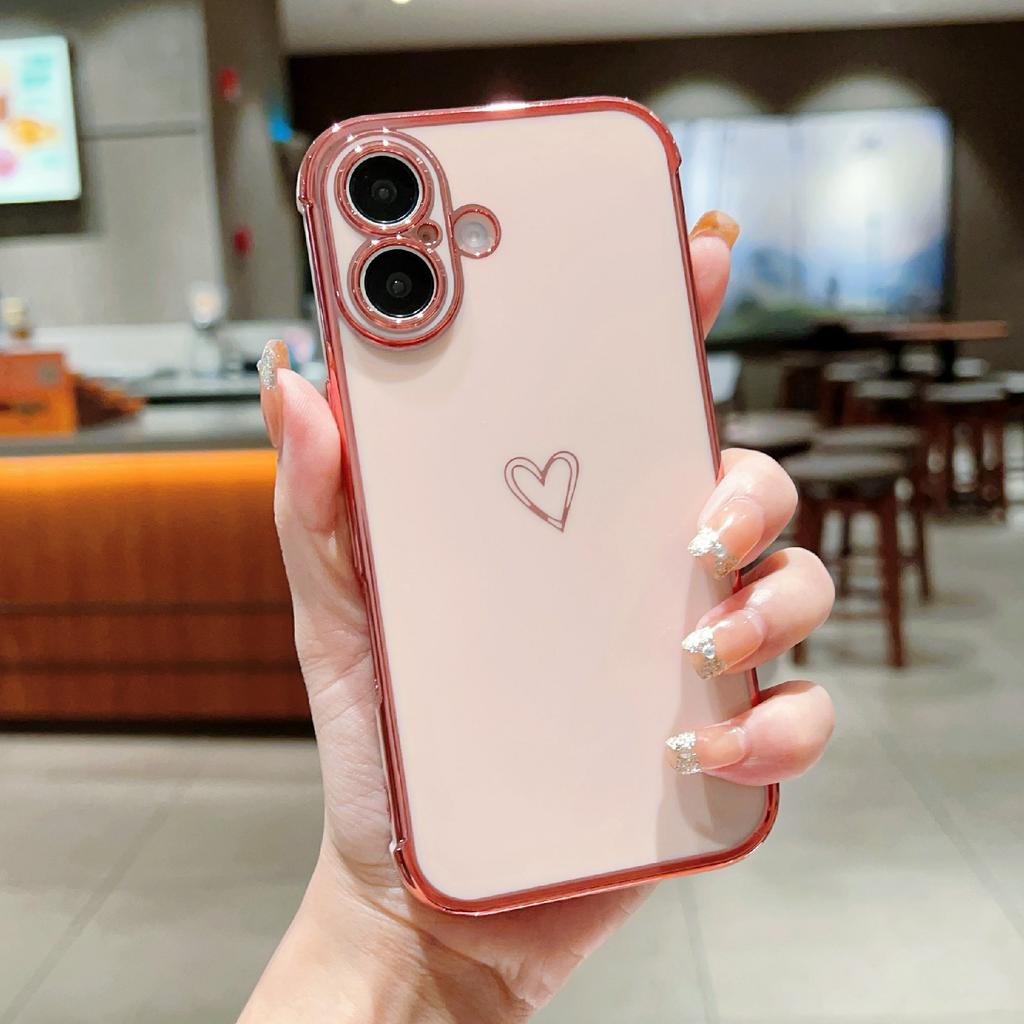 Für iPhone 16 Plus Hülle Liebesherz Muster TPU Handyhülle Galvanisierter Rand