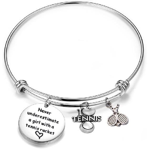 FEELMEM Tennis Girl Gifts Never Underestimate a Girl with a Tennis Racket Bracelet Tennis Jewelry Gifts for Tennis Players