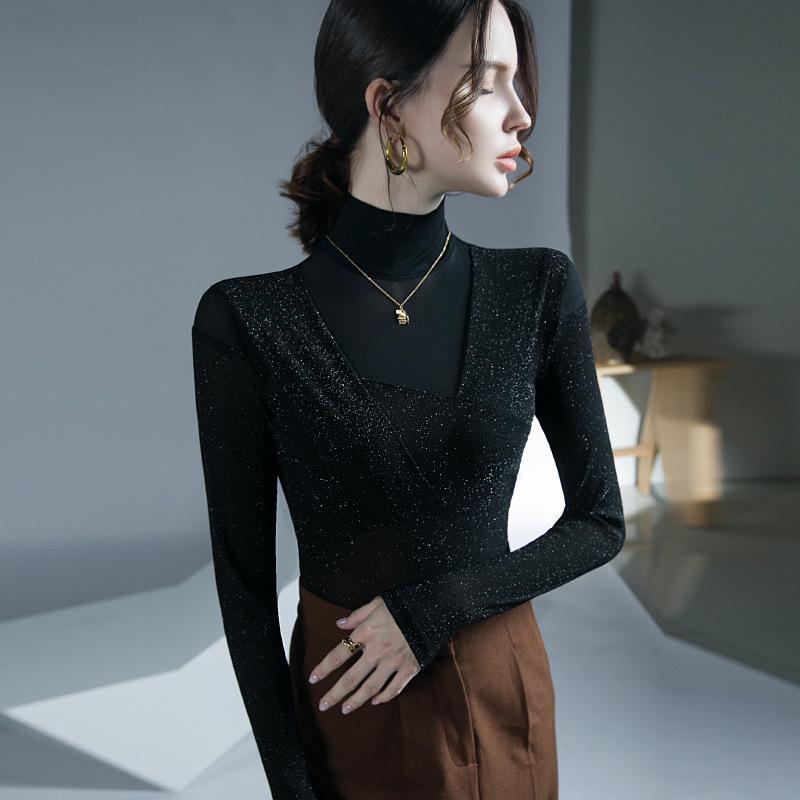 

Модный европейский топ из блестящей шелковой сетки – осенне-зимний базовый слой Extra Large