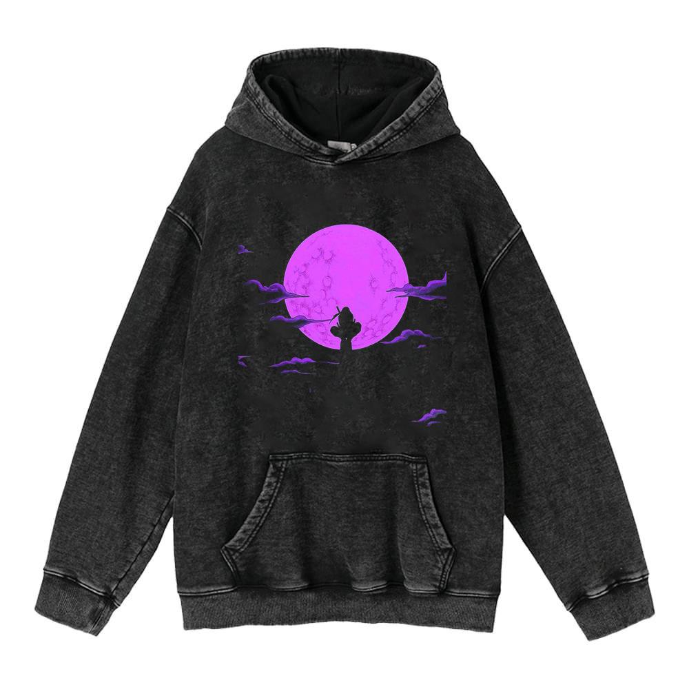 Cotone Pesante Lavato Retrò, Maglione Retrò Streetwear Anime con Cappuccio 440G