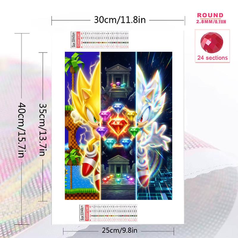 Sonic Super Emerald Battle Set Pattern 3pcs 100% Round Full Drill 5D DIY Diamond Painting Embroidery Cross Stitch Rhinestone Décor