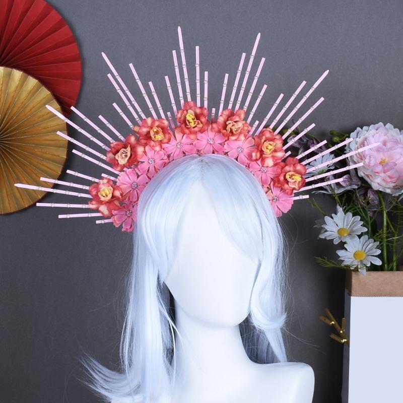 Charming Flower Crowns Headpiece Traditional Chinese Flowers Hair Accessory Eye Catching Floral Headband Ornament