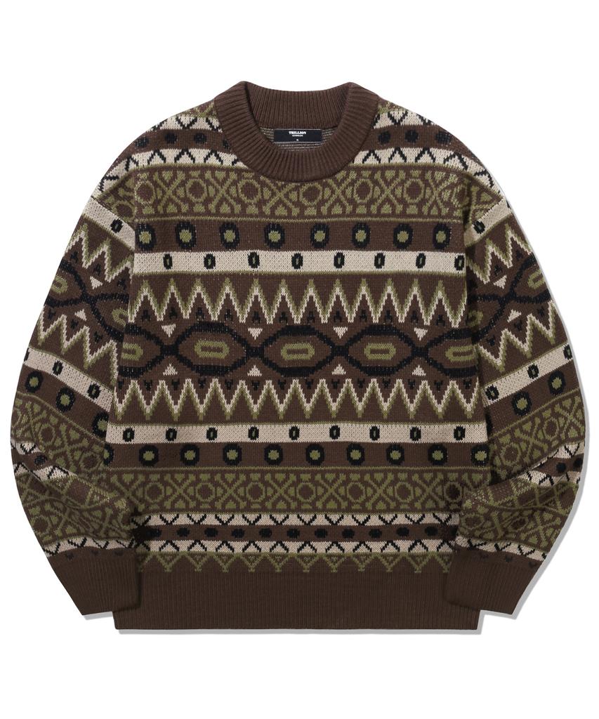 TRILLION Vintage Fair Isle Jacquard Crewneck Knit_Brown