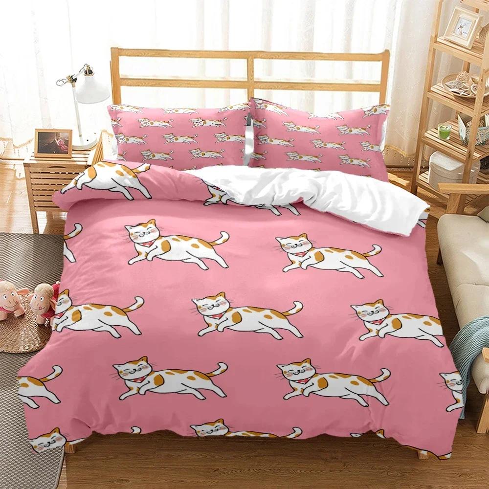 New 3D Print Cartoon Cat Print Comfortable Duvet Quilt Cover Pillowcase Bedding Set Children Bedroom Decoration Home Textile
