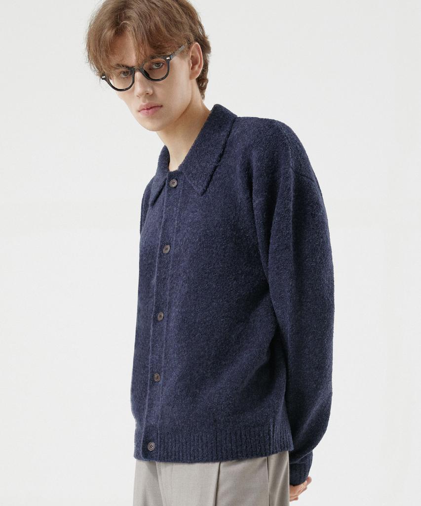 Trillion Wool Boucle Collar Cardigan Knit (Current Navy)