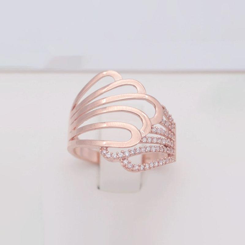 

585 Purple Gold Zircon Wing Ring Simple Ins Cold Plated Rose Gold Asymmetric Ring Jewelry For Women Adjustable opening