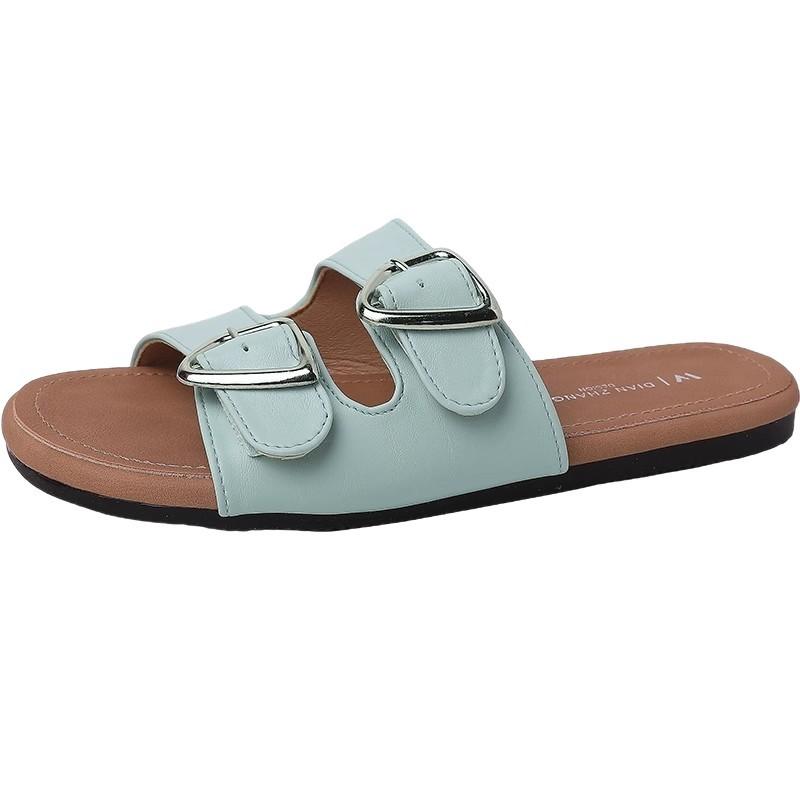 Flat-bottomed slippers women's summer fashion belt buckle soft bottom versatile word lazy pedal beach cool slippers