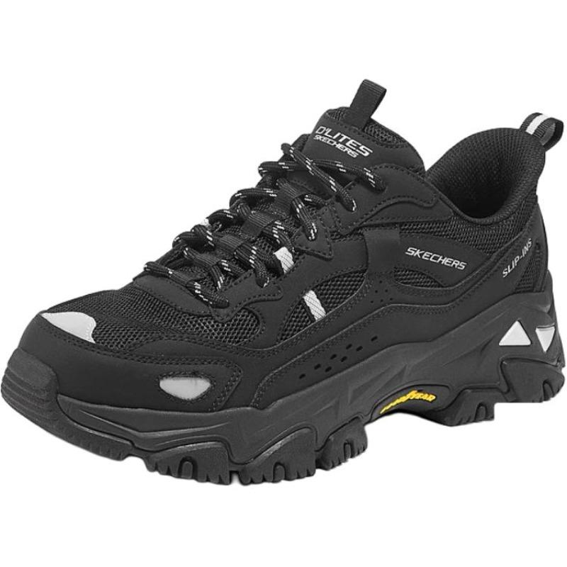 Skechers Men Black Low Top Dad Shoes Slip On Mountain Style Outdoor Fashion Light Cushioning Hiking Anti Slip 237719-BKSL