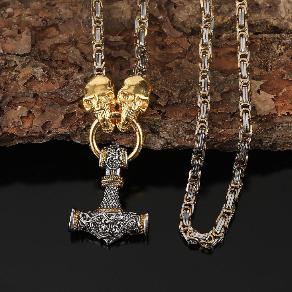 Viking Skull Hammer Pendant Necklace - Retro Punk Jewelry