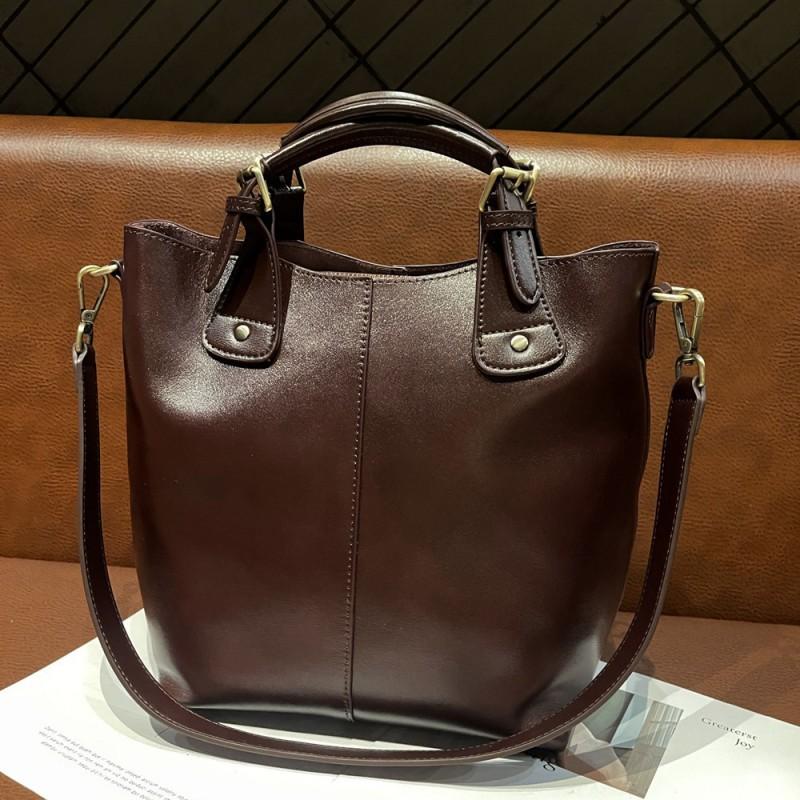 Factory Top Layer Cowhide Large Capacity Tote Bag Genuine Leather Women's Versatile Vegetable Tanned Handbag Crossbody