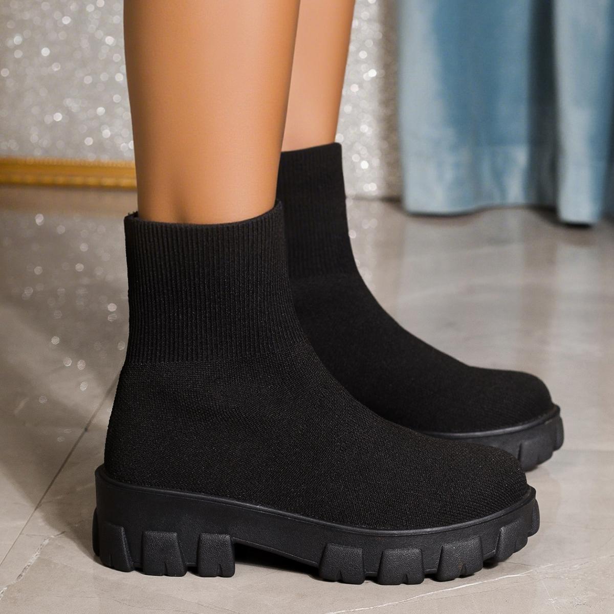 

Женские ботинки Ботинки на платформе для осени зимы Обувь Модные ботинки с круглым носком Слипоны на платформе Женские ботильоны 35