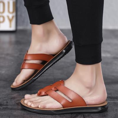 Herren Zehentrenner Kunstleder Hausschuhe Strandschuhe Sommer Lässig Chanclas Hombre Infradito Uomo Japonki