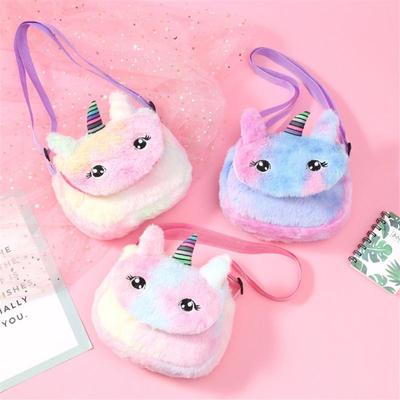 Kids Lovely Shoulder Bag Children Plush Cartoon Single Horned Horse Messenger Bag Coin Purse