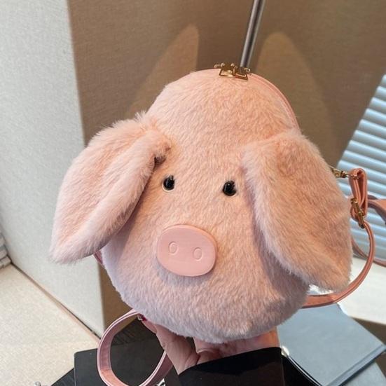 Plush Pig Crossbody Bag Cute Piggy Shoulder Bag Fluffy Animal Sling Bag with Strap Soft Phone Bag Crossbody Purse for Travel Shopping