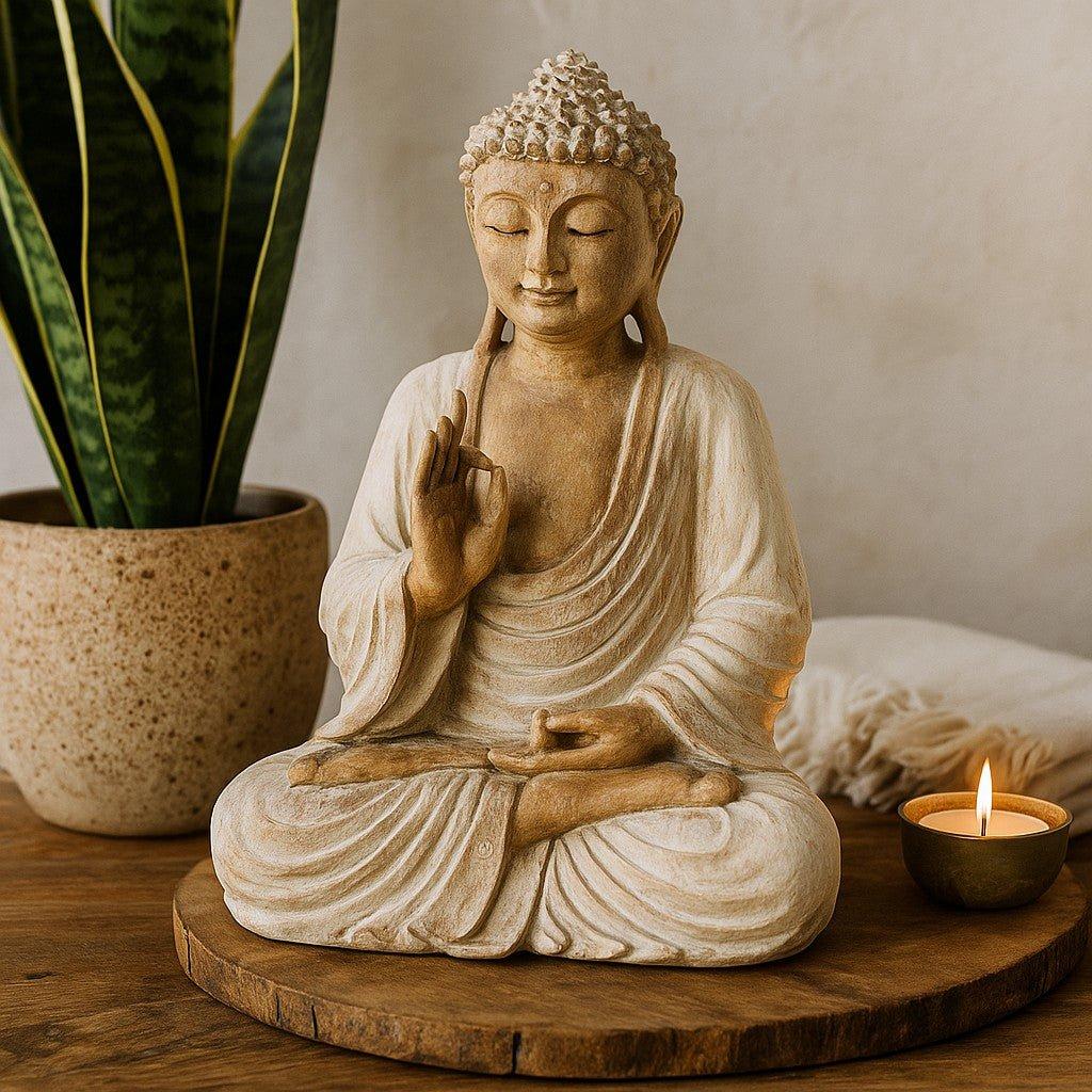 Buddha Statue Whitewash 30cm Teaching Pose