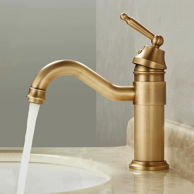 

Antique Bathroom Faucet Basin Faucets Brass Hot & Cold Bathroom Sink Faucet Deck Mounted Lavotory Faucet Mixer Water Tap
