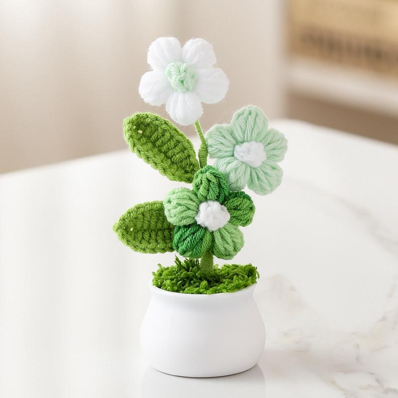 Ruční háčkování Malé rostliny v květináčích Roztomilá simulace květiny Interiér auta Kancelář Dekorace na plochu Umělé květinové dárky