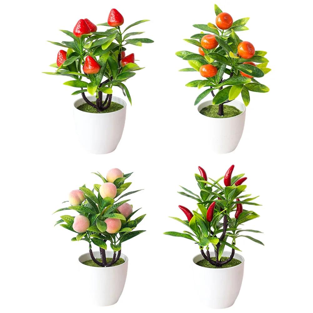1PCS Artificial Bonsai Fake Plant Flower Potted Simulated Plastic Fruit Potted Plants Livingroom/Bedroom Home Garden Decorative