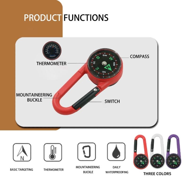 Double Side Compasses Thermometers Outdoor Small Compasses Carabiner Outdoor Navigation Tool Backpack Buckles Enduring