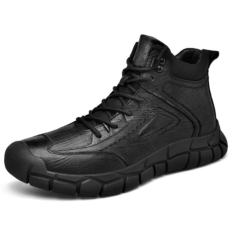 Fashion New Mens Motorcycle Boots Genuine Leather Boots Retro Style Basic Boots Men Casual Warm Snow Sneakers Non-slip Walking Shoes