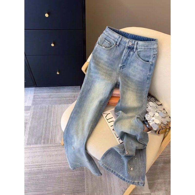 Thickened Fleece-Lined Women's High-Waisted Light Blue Jeans: Slim Fit Micro-Flare Bell Bottoms for Autumn/Winter.