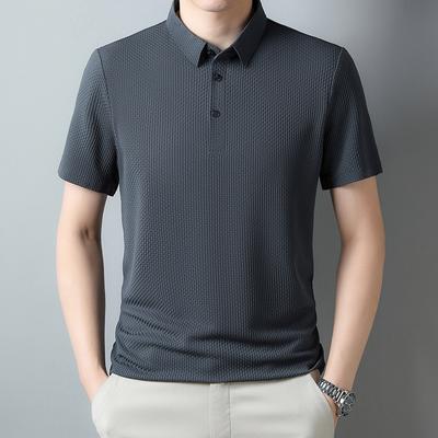 Summer Ice Silk Men's Polo Shirt Casual Men's Jacquard Lapel No-iron Short-sleeved T-shirt