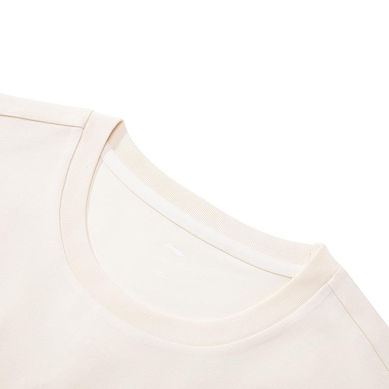 Li-Ning Versatile Fashionable Casual Breathable Short Sleeve T-Shirt Unisex tops Cloud-Apricot AHSW845-3