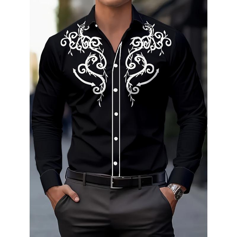 Camicia da Uomo con Stampa Floreale, Casual Traspirante con Collo a Revers e Bottoni, Manica Lunga per la Primavera, Abbigliamento da Uomo, Camicia Formale da Uomo