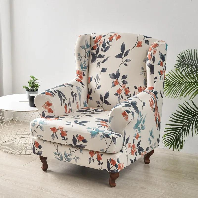 Coperture per Poltrona Alare con Stampa Floreale Copertura per Poltrona Estensibile con Copertura per Cuscino Seduta Copridivani Elastici Copertura per Divano Kingback Casa