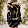 Women Plus Size One Shoulder Chain Strap Long Sleeve Black Blue Printed Bodycon Mini Dress