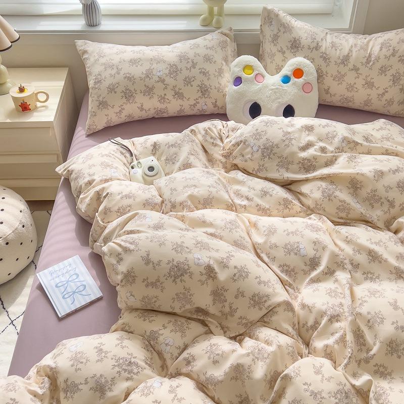 Klasse A Säuglings- und Kleinkindqualität Ins Kleiner Frischer Verdickter Abgeriebener Vier-Teile-Satz Hautfreundliche Laken Gewaschene Baumwolle Bettbezug Schlafsaal 3-teiliges Set