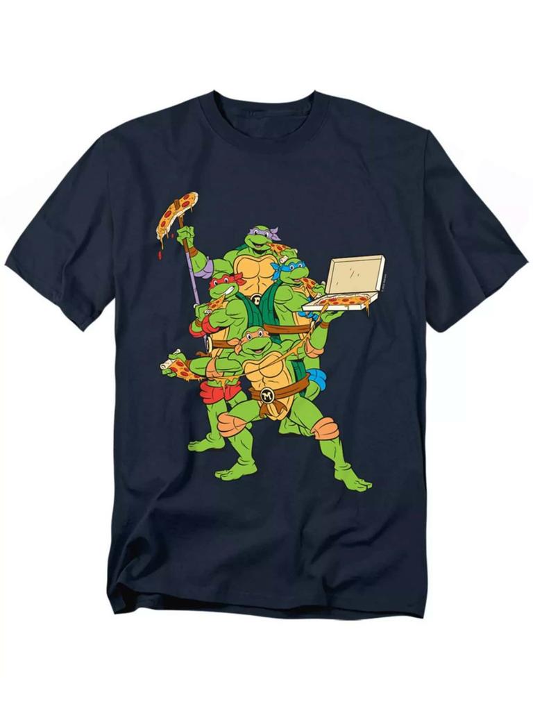 Classic Nostalgia Teenage Mutant Ninja Turtles Pizza Party Unisex Casual Versatile Round Neck Short Sleeved Cotton Tshirt