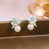 Elegant Zircon Flower and Pearl Stud Earrings - High-End Niche Design