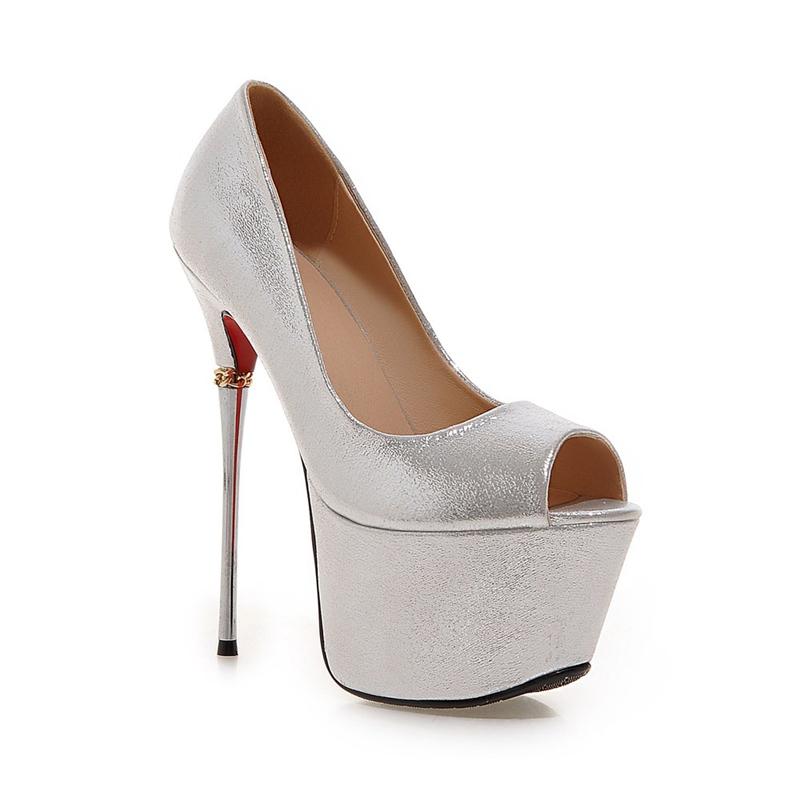 Sexy Extrémní 16cm Vysoké Podpatky Platforma Boty Žena Peep Toe Červená Zlatá Stříbrná Dámské Lodičky na Podpatku Párty Svatba Taneční Boty Ženské