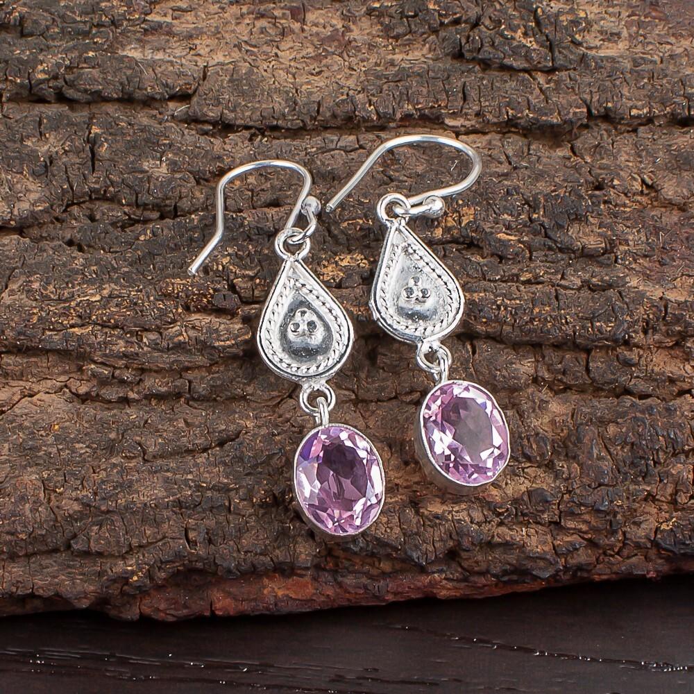 Natural Morganite Gemstone 925 Sterling Silver Jewelry Handmade Earrings 1.70" EE-8-11