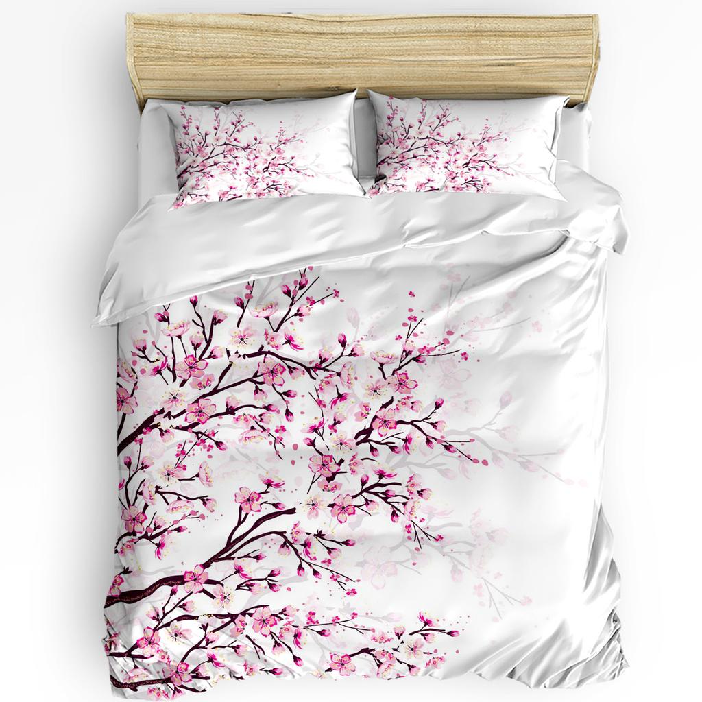 Cherry Blossom Plum Branch Pink Flower Duvet Cover With Pillow Case Custom 3pcs Bedding Set Quilt Cover Double Bed Home Textile