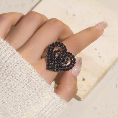 Classic Black Crystal Ring Temperament Shining Women's Ring Opening Adjustable Love Ring