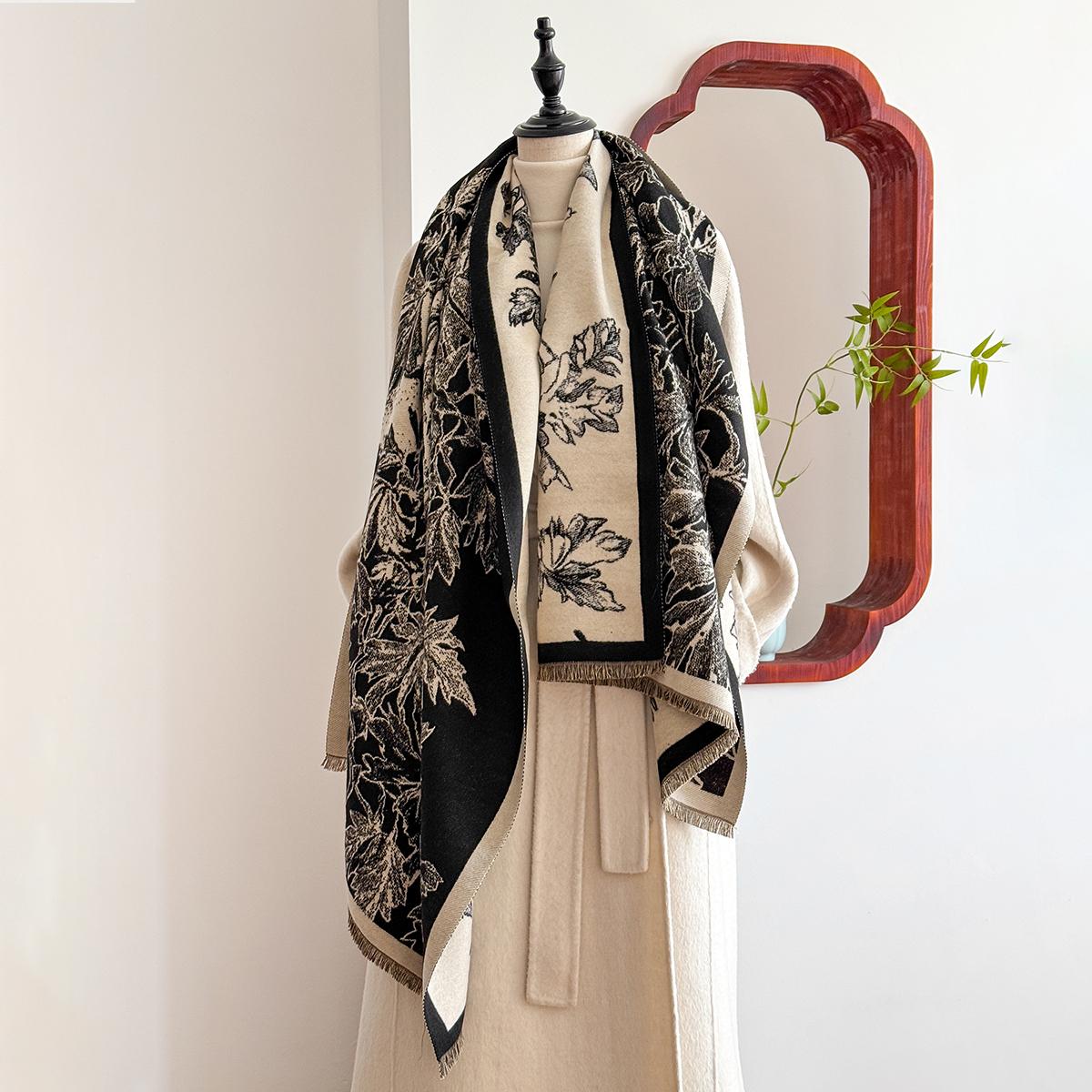 

Luxury Brand Winter Cashmere Scarf for Women - Retro Printed Shawl with Tassels, Warm Pashmina Wrap & Bandana Poncho