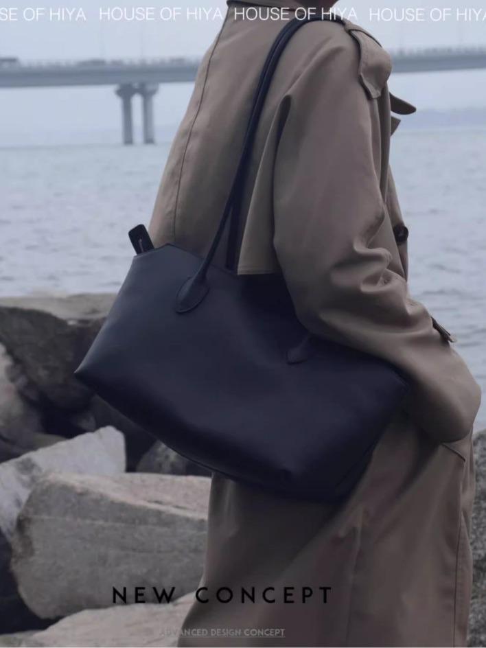 Minimalist Genuine Leather Shoulder Tote - Large Capacity, Premium Commuter Handbag