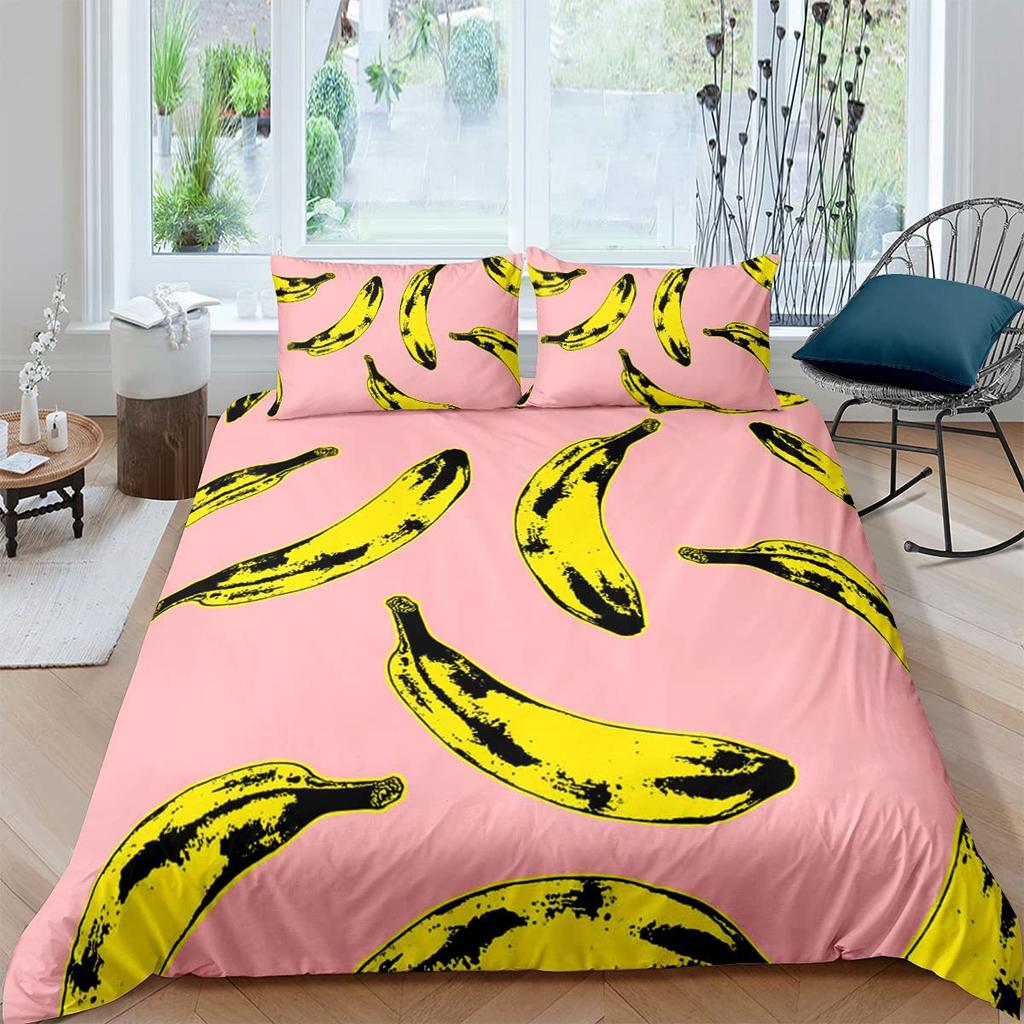 Poszwa na kołdrę Banana Down Tropicalny zestaw pościeli Poszwa na kołdrę z nadrukiem owoców Miękki trzyczęściowy zestaw