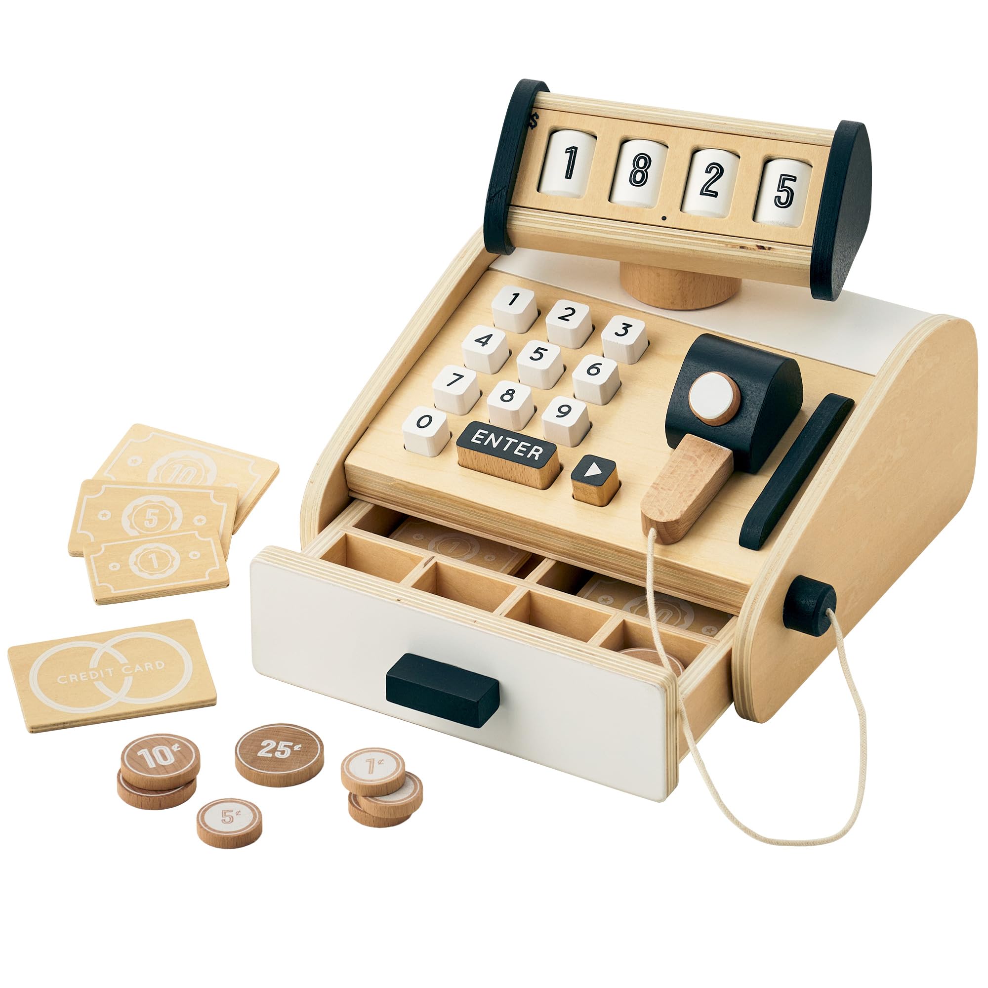 

Игрушечный кассовый аппарат для игры в магазин серии Torte Smart-i, полный набор, деревянный, игровой, (Кассовый аппарат) бежевый