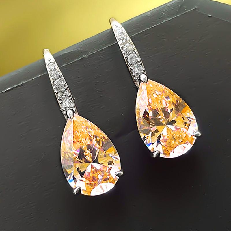 Huitan Pear Pink/Yellow Cubic Zirconia Drop Earrings for Women Silver Color Luxury Wedding Engagement Female Earrings Jewelry