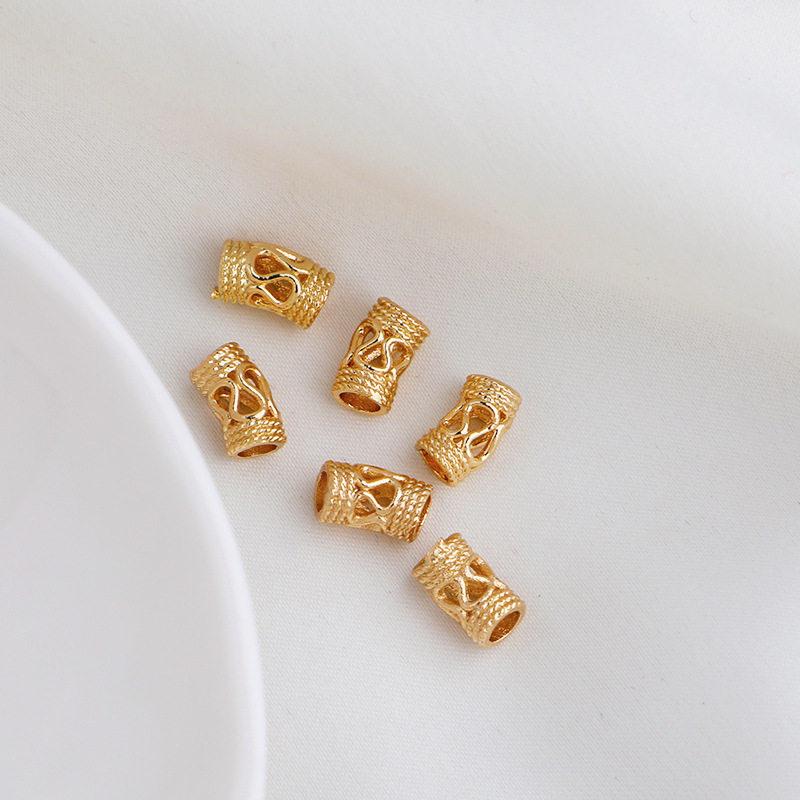 14K Gold Plated W-Shaped Carved Tube Spacer Beads for DIY Handmade Jewelry